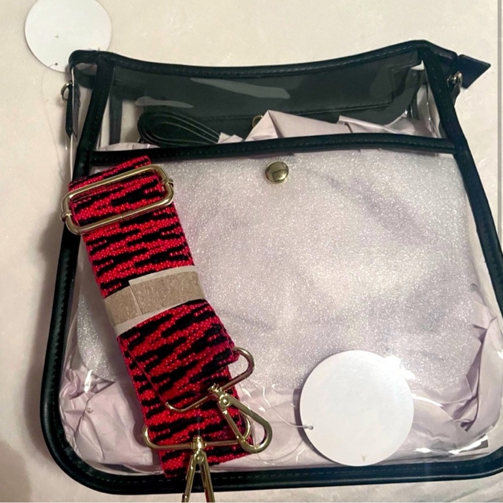 Clear Black Handbag with Red Strap